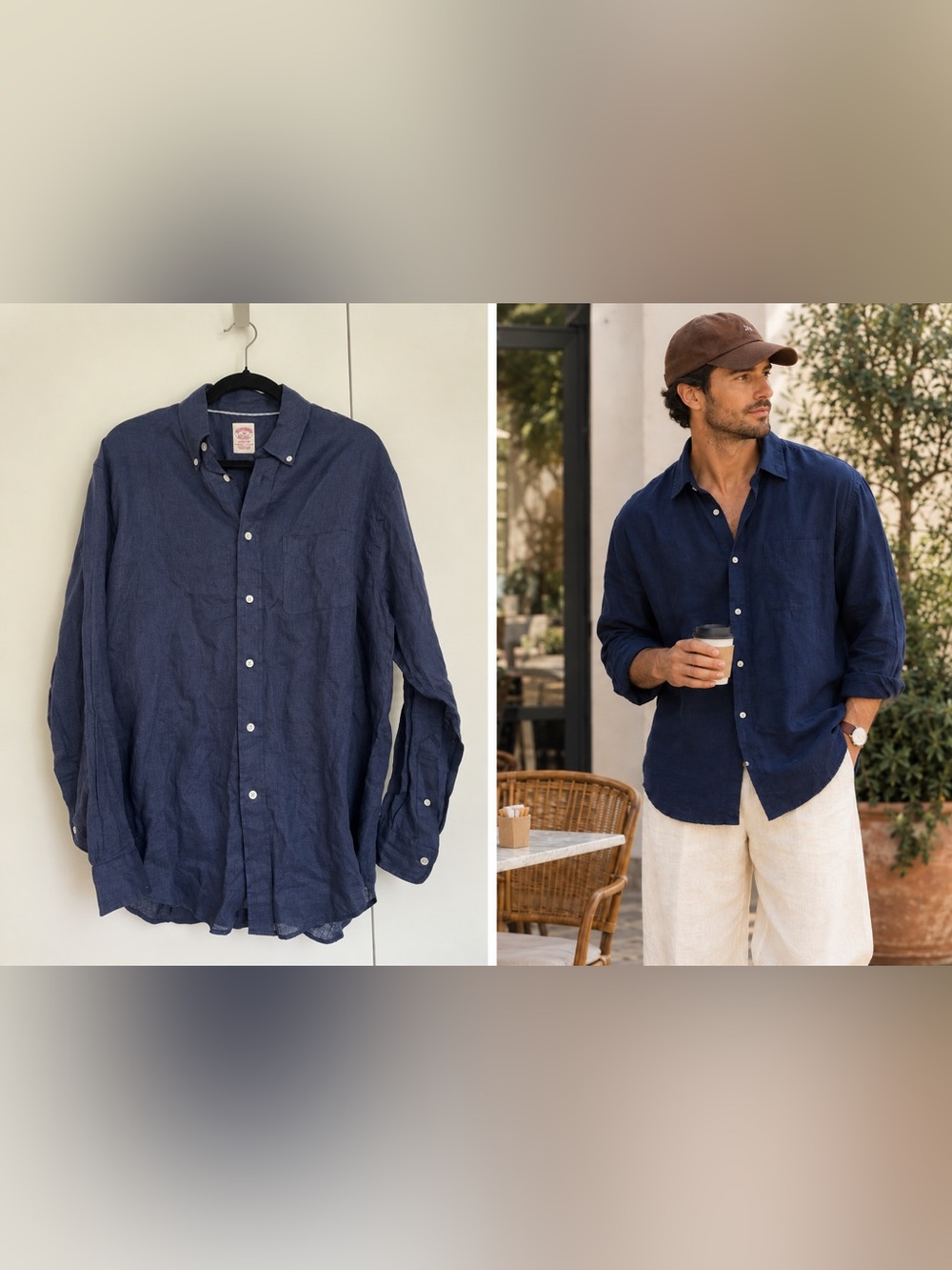 Brooks Brothers Navy Button-Down 100% Linen Shirt Size M 👔